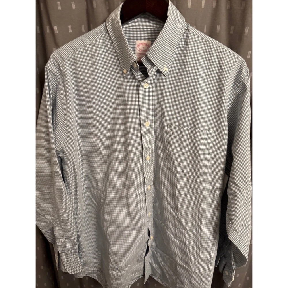 Brooks Brothers Madison Fit Gingham Button Down Shirt Blue White Mens Medium